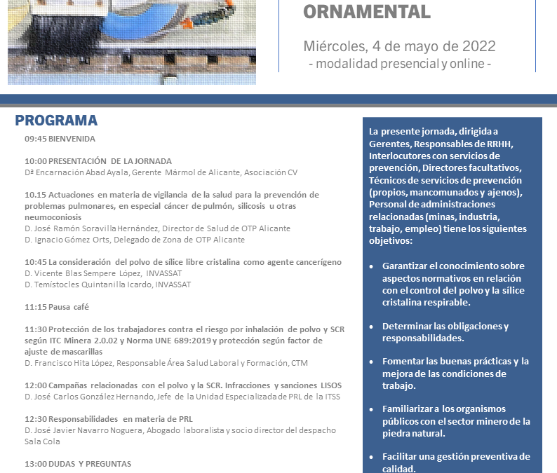 Jornada de PRL  gestión del polvo y la sílice cristalina respirable en el ámbito de la roca ornamental