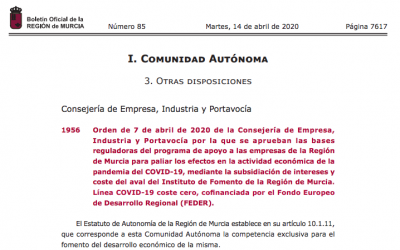 Programa de apoyo a las empresas de la Región de Murcia para paliar los efectos en la actividad económica de la pandemia del COVID-19